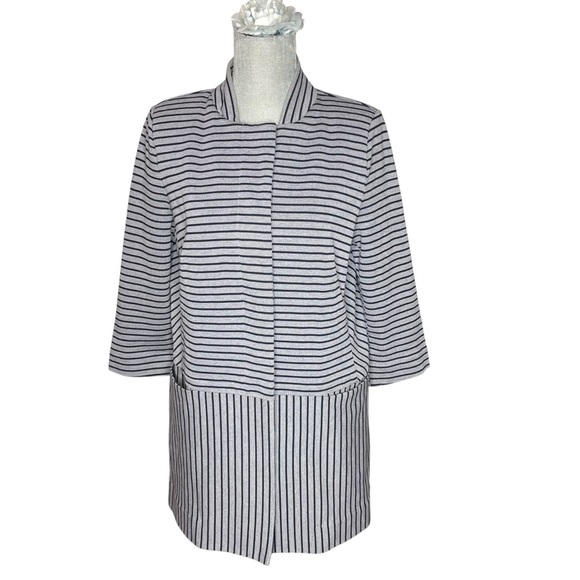 CAbi #5474 Dapple Stripe Car Coat Gray Blue Knit Jacket Ponte Knit Trench Sz M - Picture 2 of 16